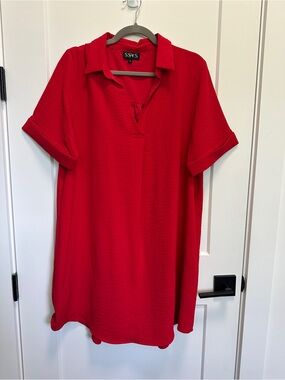 SSYS Red Short-Sleeve Collared Dress